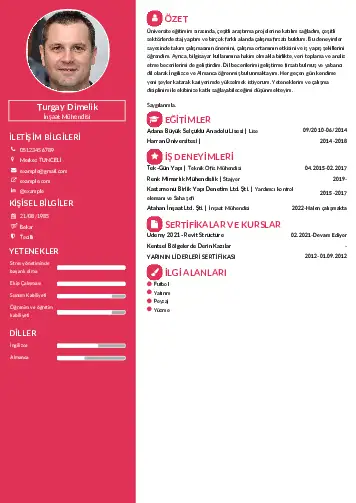 İnşaat Mühendisi Cv Örnekleri cv indir